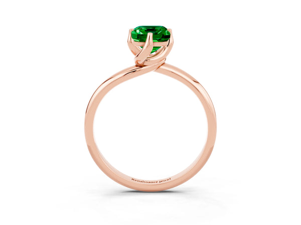 Rose gold Emerald Cut Emerald Solitaire Engagement Ring with Four-Prong Setting and Classic Band