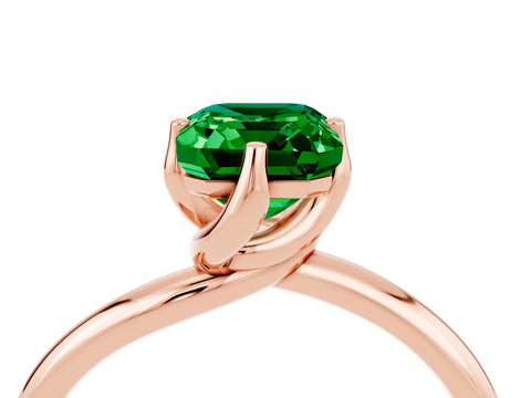Rose gold Emerald Cut Emerald Solitaire Engagement Ring with Four-Prong Setting and Classic Band_16
