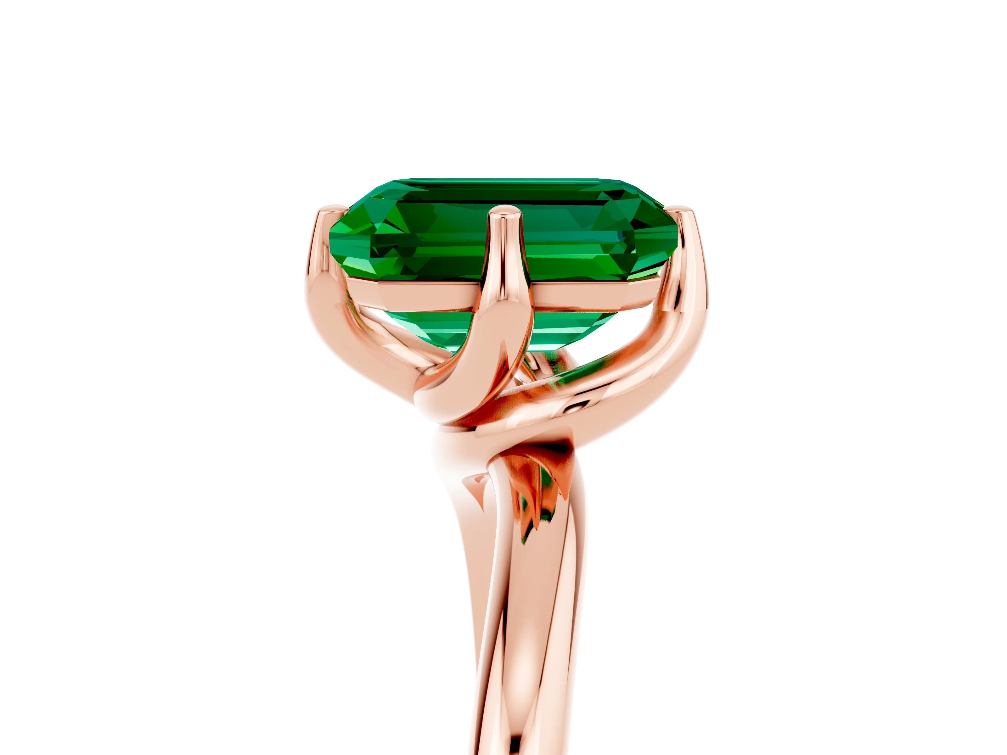Rose gold Emerald Cut Emerald Solitaire Engagement Ring with Four-Prong Setting and Classic Band_17