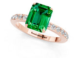 Rose gold Emerald Cut Emerald Solitaire Engagement Ring with Pavé Band and Four-Prong Setting_1