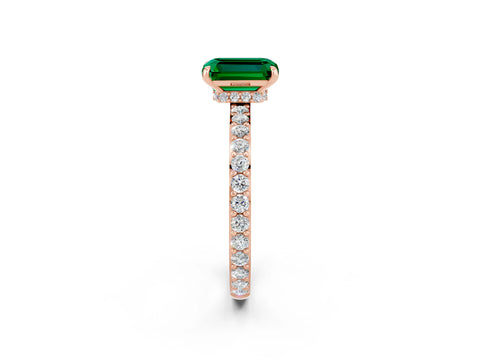 Rose gold Emerald Cut Emerald Solitaire Engagement Ring with Pavé Band and Four-Prong Setting_2
