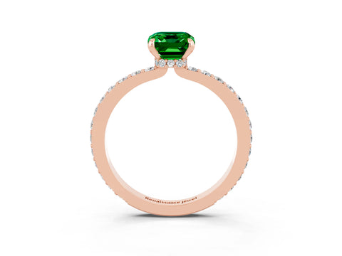 Rose gold Emerald Cut Emerald Solitaire Engagement Ring with Pavé Band and Four-Prong Setting_3