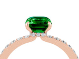 Rose gold Emerald Cut Emerald Solitaire Engagement Ring with Pavé Band and Four-Prong Setting_4