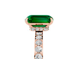 Rose gold Emerald Cut Emerald Solitaire Engagement Ring with Pavé Band and Four-Prong Setting_5