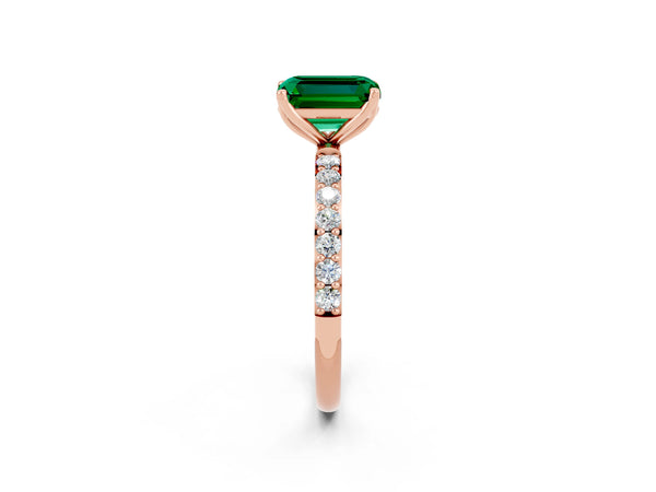 Rose gold Emerald Cut Emerald Solitaire Engagement Ring with Round  Pavé Band and Prong Setting