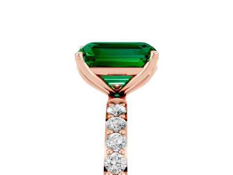 Rose gold Emerald Cut Emerald Solitaire Engagement Ring with Pavé Band and Prong Setting_17