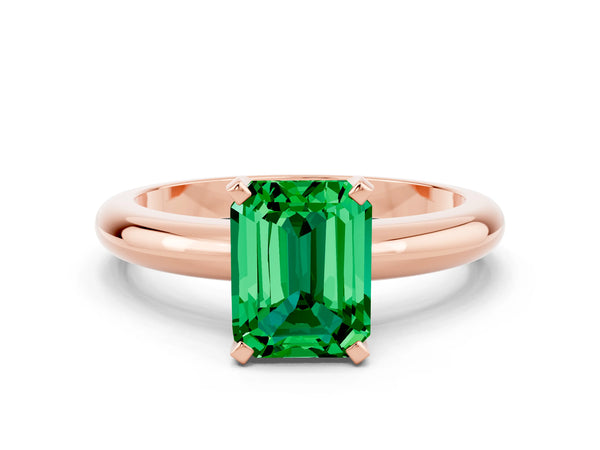 Rose gold Emerald Cut Emerald Solitaire Engagement Ring with Round Band and Four-Prong Setting