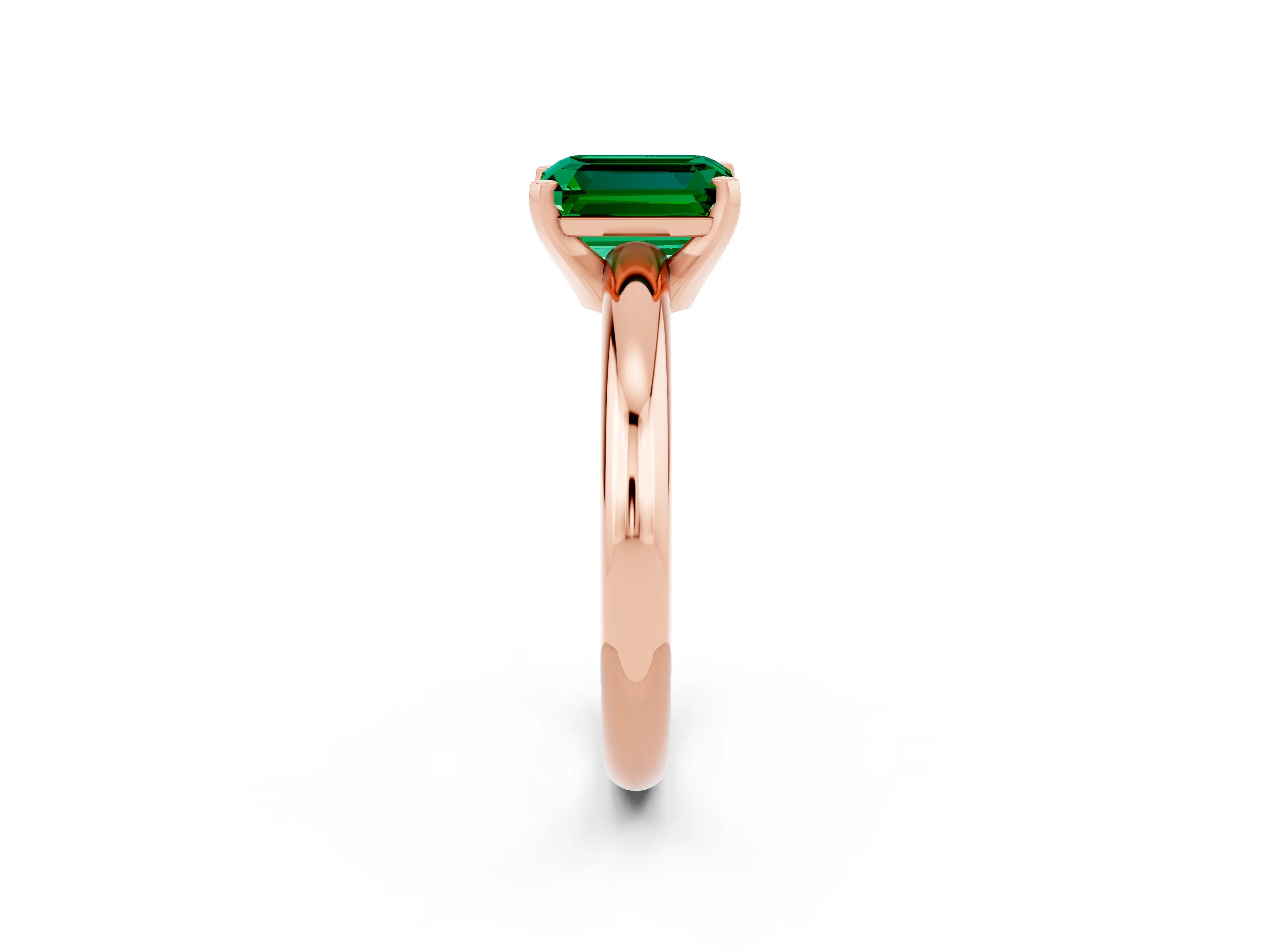 Rose gold Emerald Cut Emerald Solitaire Engagement Ring with Round Band and Four-Prong Setting_2