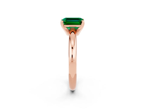 Rose gold Emerald Cut Emerald Solitaire Engagement Ring with Round Band and Four-Prong Setting_2
