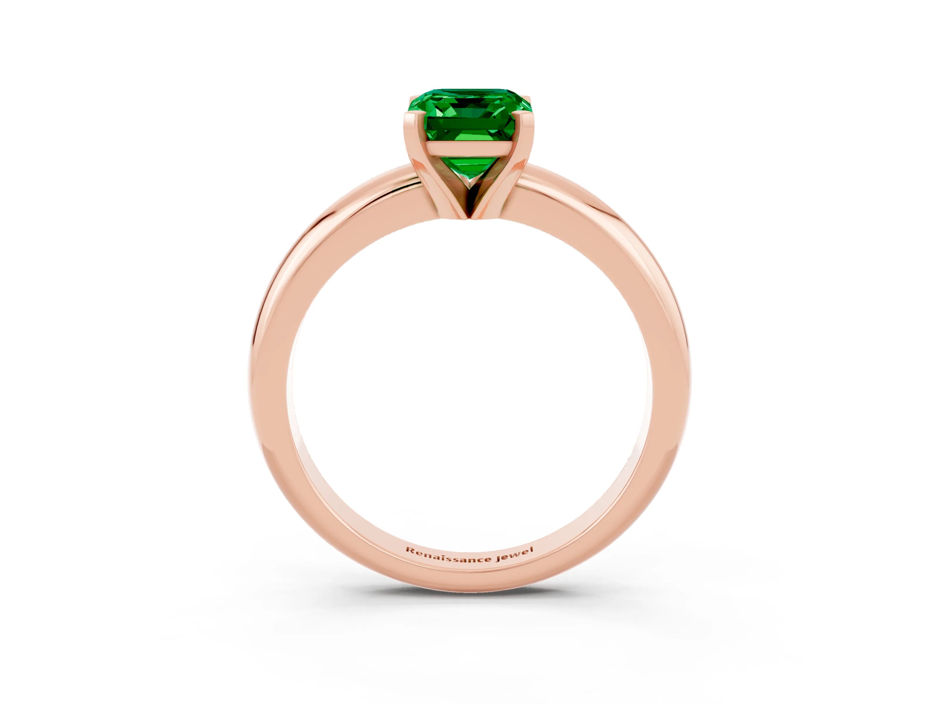 Rose gold Emerald Cut Emerald Solitaire Engagement Ring with Round Band and Four-Prong Setting_3