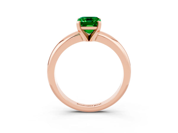 Rose gold Emerald Cut Emerald Solitaire Engagement Ring with Round Band and Four-Prong Setting