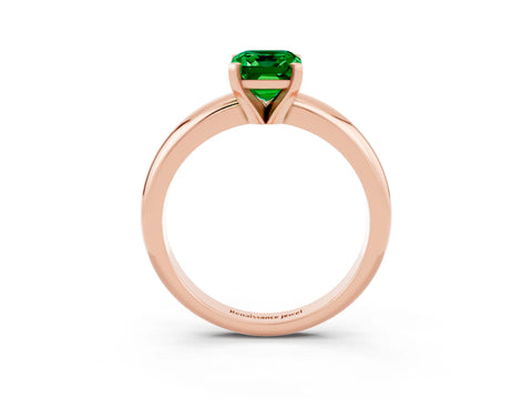 Rose gold Emerald Cut Emerald Solitaire Engagement Ring with Round Band and Four-Prong Setting_3