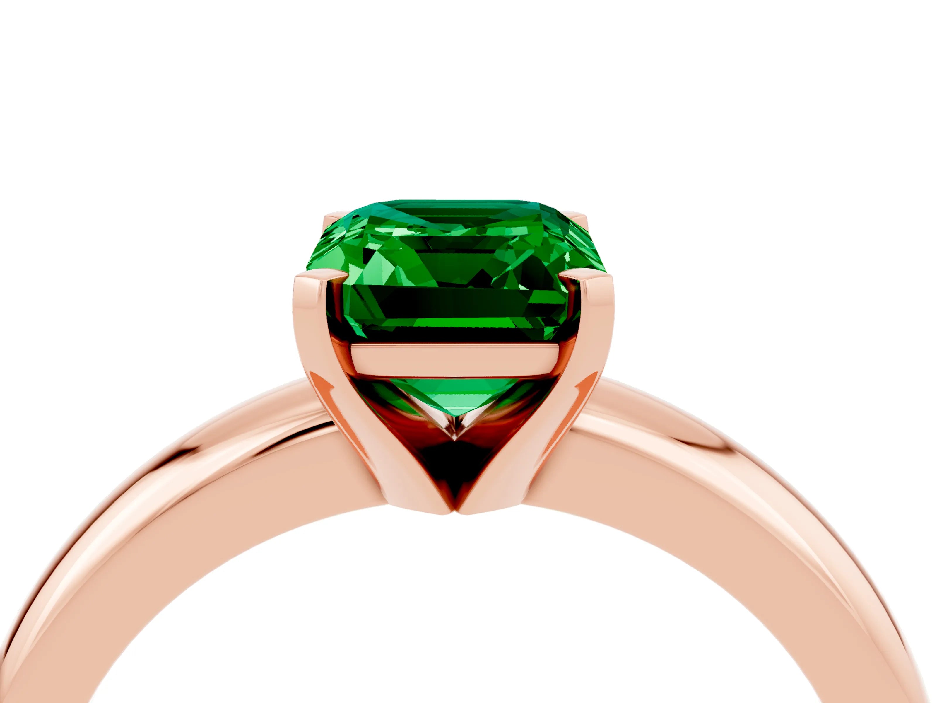 Rose gold Emerald Cut Emerald Solitaire Engagement Ring with Round Band and Four-Prong Setting_4