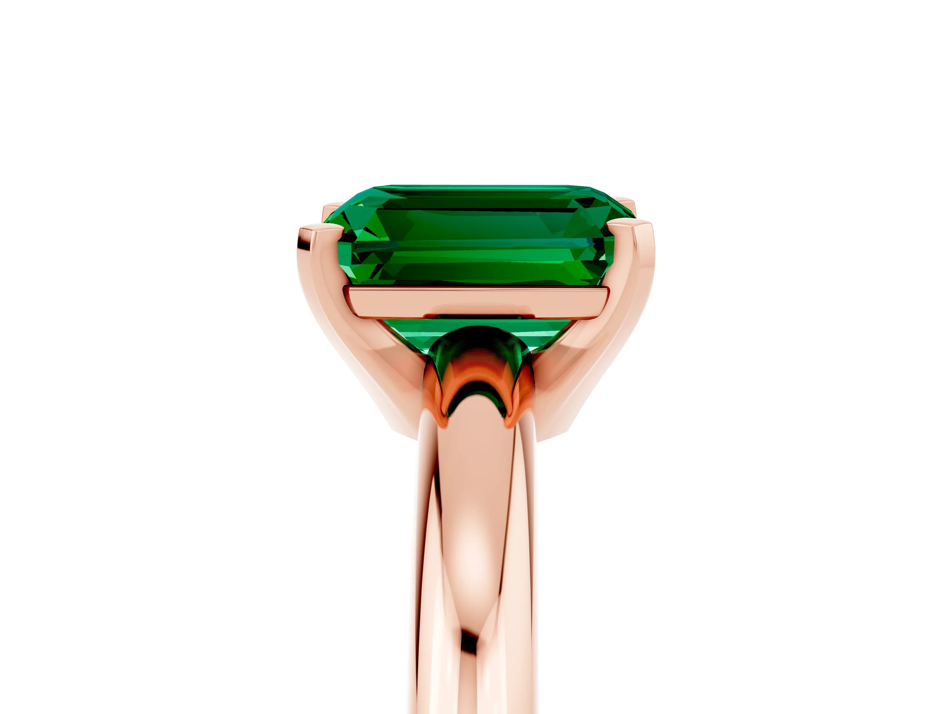 Rose gold Emerald Cut Emerald Solitaire Engagement Ring with Round Band and Four-Prong Setting_5