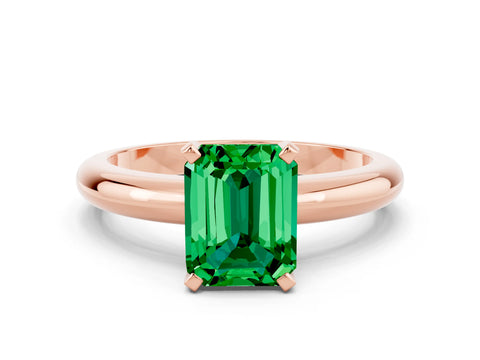 Rose gold Emerald Cut Emerald Solitaire Engagement Ring with Round Band and Four-Prong Setting