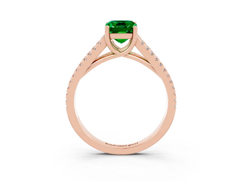 Rose gold Emerald Cut Emerald Solitaire Engagement Ring with Split Shank Pavé Band_3
