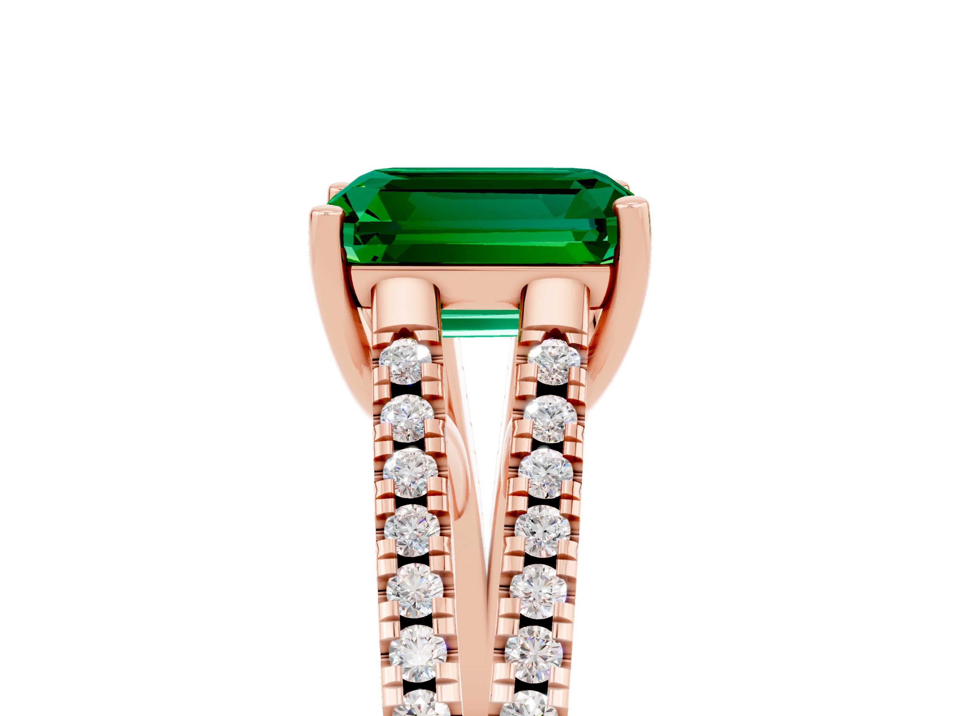 Rose gold Emerald Cut Emerald Solitaire Engagement Ring with Split Shank Pavé Band_5