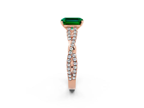 Rose gold Emerald Cut Emerald Solitaire Engagement Ring with Twisted Pavé Band and Four-Prong Setting_2