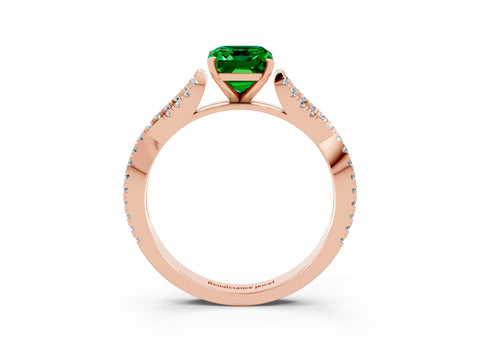 Rose gold Emerald Cut Emerald Solitaire Engagement Ring with Twisted Pavé Band and Four-Prong Setting_3