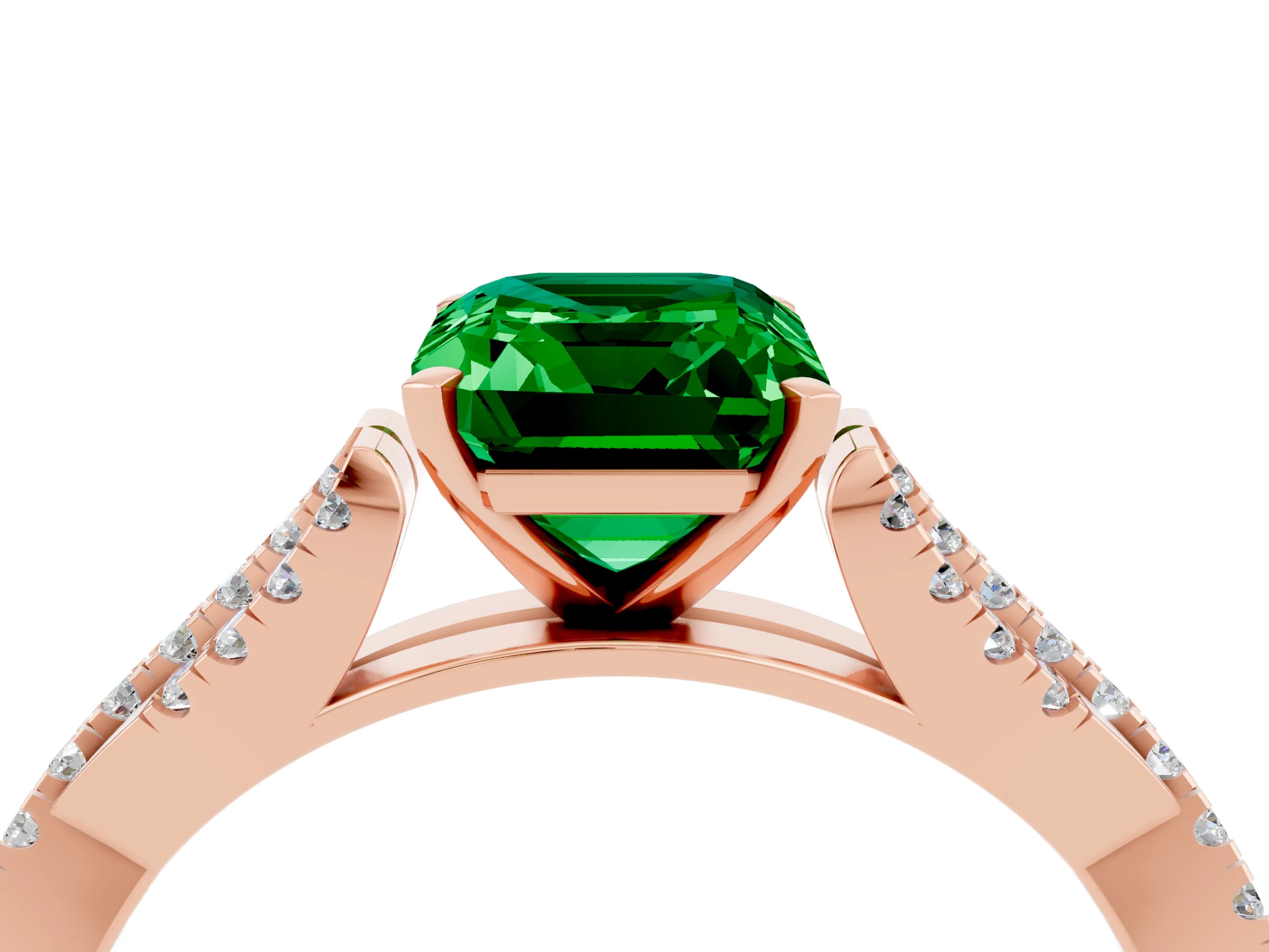 Rose gold Emerald Cut Emerald Solitaire Engagement Ring with Twisted Pavé Band and Four-Prong Setting_4