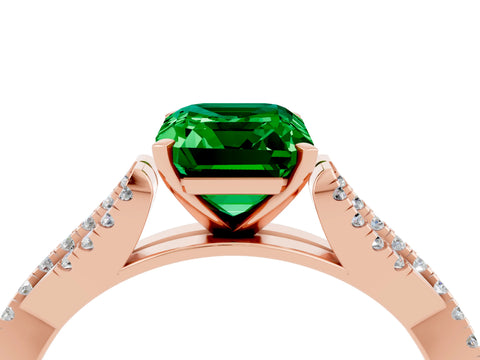 Rose gold Emerald Cut Emerald Solitaire Engagement Ring with Twisted Pavé Band and Four-Prong Setting_4