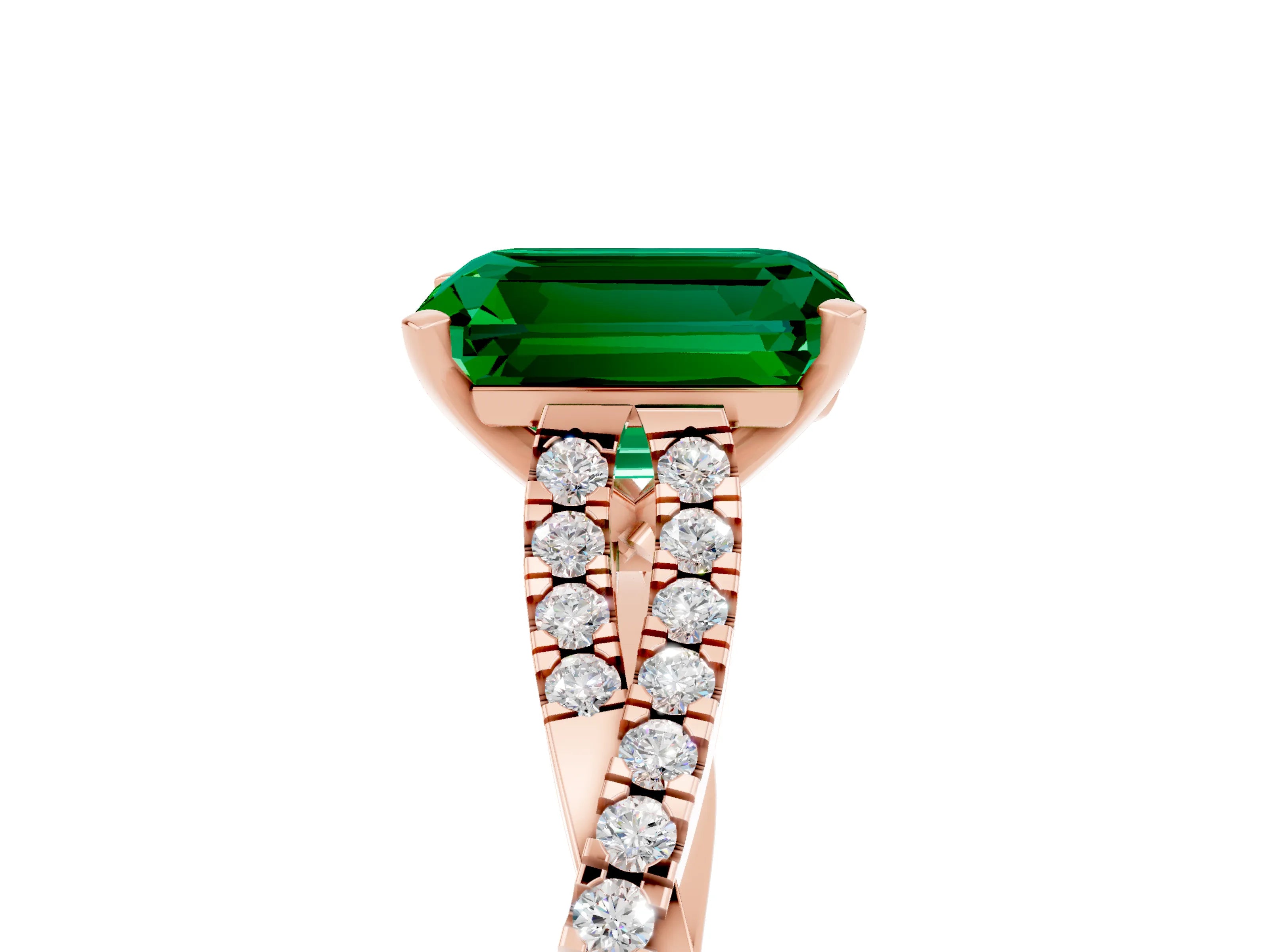 Rose gold Emerald Cut Emerald Solitaire Engagement Ring with Twisted Pavé Band and Four-Prong Setting_5