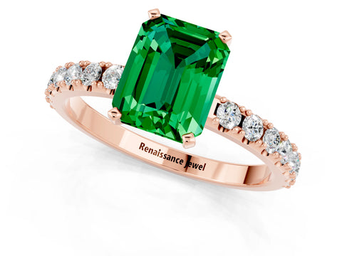 Rose gold Emerald Cut Emerald Solitaire Pavé Band with Four-Prong Setting_1