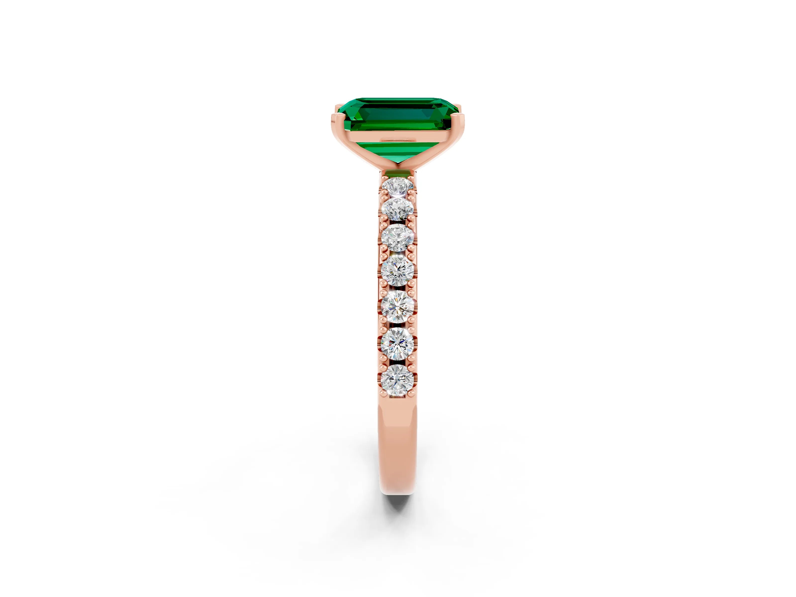 Rose gold Emerald Cut Emerald Solitaire Pavé Band with Four-Prong Setting_2