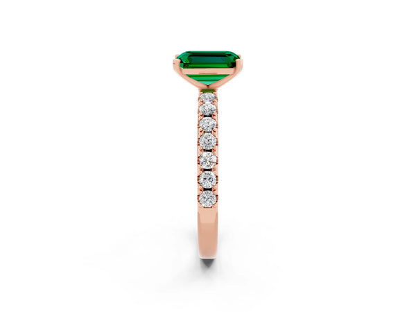 Rose gold Emerald Cut Emerald Solitaire Pavé Band with Four-Prong Setting
