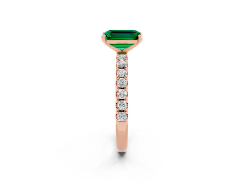 Rose gold Emerald Cut Emerald Solitaire Pavé Band with Four-Prong Setting_2