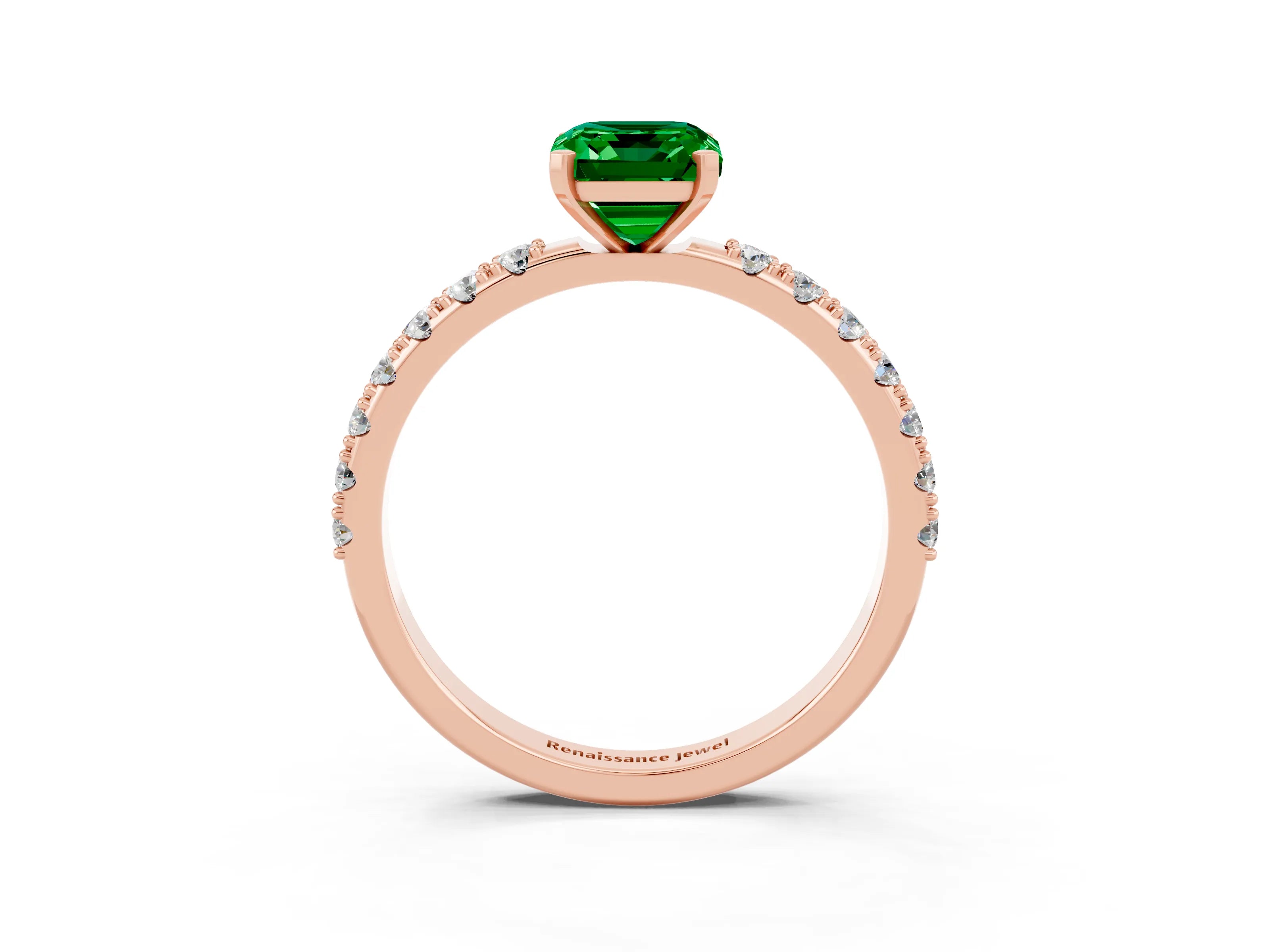 Rose gold Emerald Cut Emerald Solitaire Pavé Band with Four-Prong Setting_3