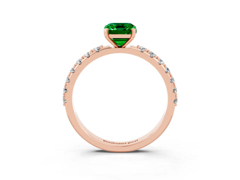 Rose gold Emerald Cut Emerald Solitaire Pavé Band with Four-Prong Setting_3