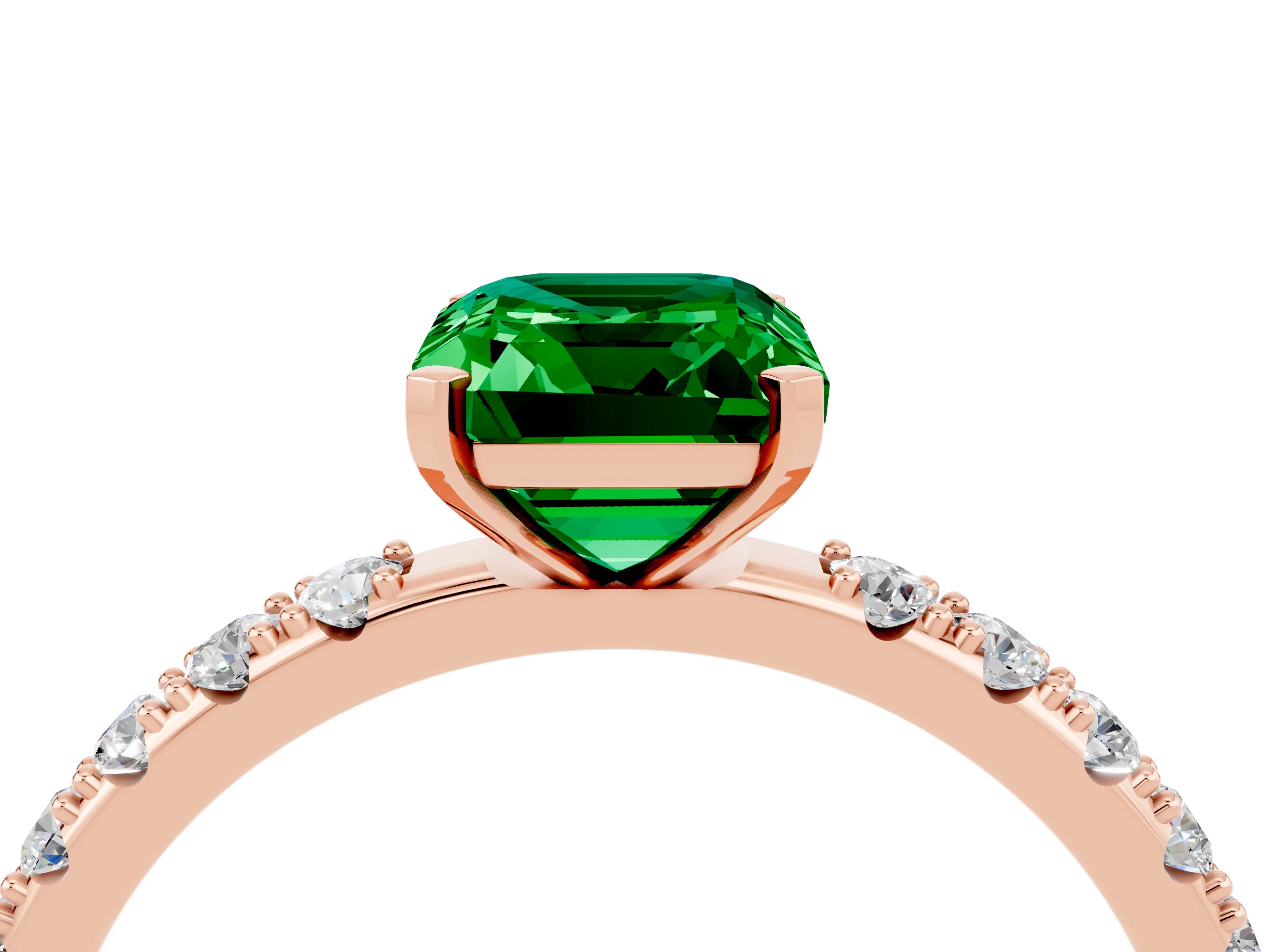 Rose gold Emerald Cut Emerald Solitaire Pavé Band with Four-Prong Setting_4