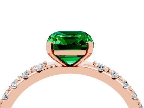 Rose gold Emerald Cut Emerald Solitaire Pavé Band with Four-Prong Setting_4