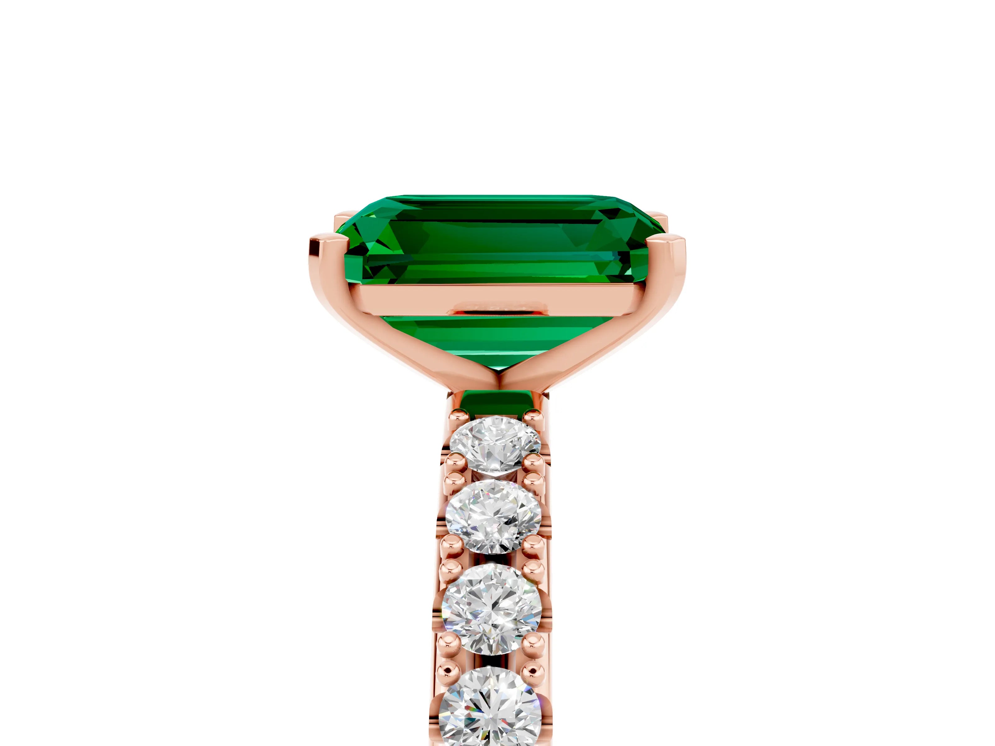 Rose gold Emerald Cut Emerald Solitaire Pavé Band with Four-Prong Setting_5