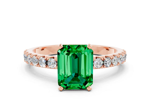 Rose gold Emerald Cut Emerald Solitaire Pavé Band with Four-Prong Setting