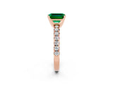 Rose gold Emerald Cut Emerald Solitaire Pavé Engagement Ring with Round Band and Prong Setting_14