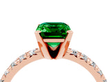 Rose gold Emerald Cut Emerald Solitaire Pavé Engagement Ring with Round Band and Prong Setting_16