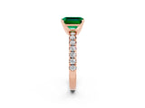 Rose gold Emerald Cut Emerald Solitaire Pavé Engagement Ring with Round Band and Prong Setting_62