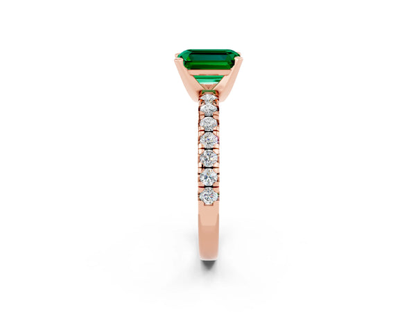 Rose gold Emerald Cut Emerald Solitaire Pavé Engagement Ring with Round Band and Prong Setting