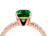 Rose gold Emerald Cut Emerald Solitaire Pavé Engagement Ring with Round Band and Prong Setting_64