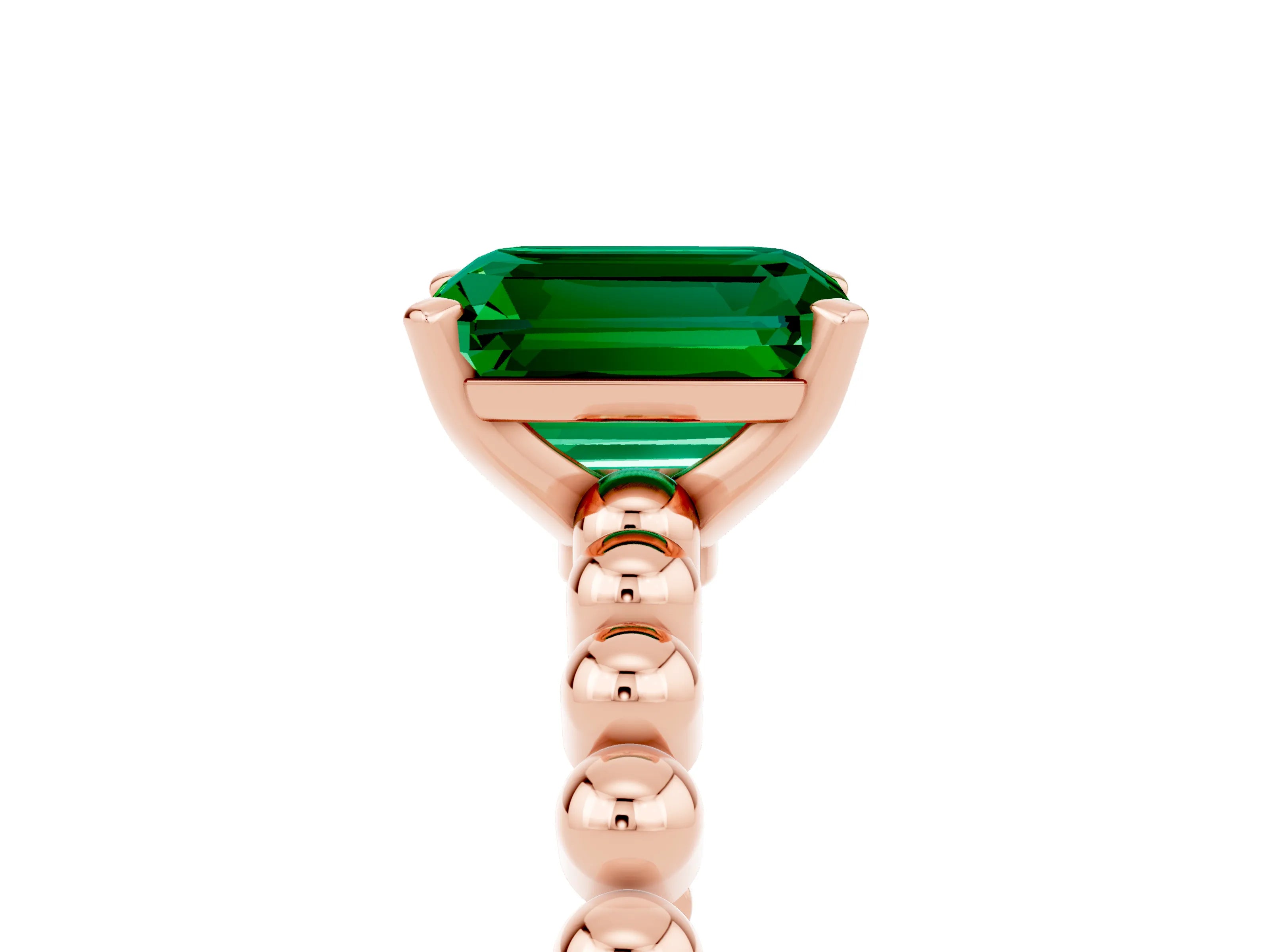 Rose gold Emerald Cut Emerald Solitaire Ring with Beaded Band and Prong Setting_5