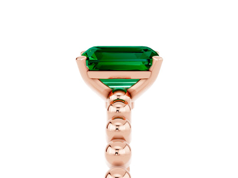 Rose gold Emerald Cut Emerald Solitaire Ring with Beaded Band and Prong Setting_5