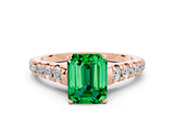 Rose gold Emerald Cut Emerald Solitaire Ring with Cathedral Setting and Pavé Band