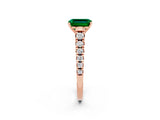 Rose gold Emerald Cut Emerald Solitaire Ring with Cathedral Setting and Pavé Band_2