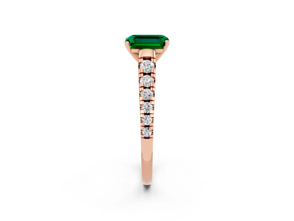 Rose gold Emerald Cut Emerald Cathedral Solitaire Ring with Round  Pavé Band