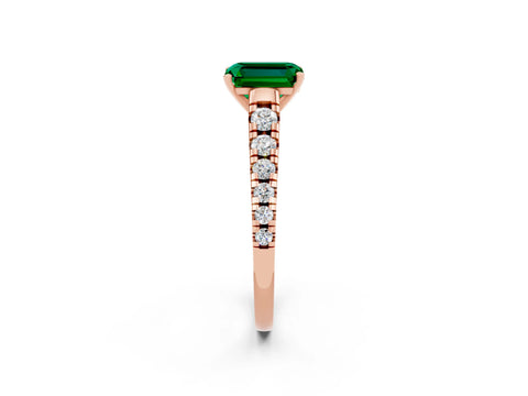 Rose gold Emerald Cut Emerald Solitaire Ring with Cathedral Setting and Pavé Band_2