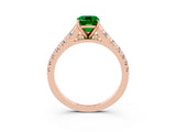 Rose gold Emerald Cut Emerald Solitaire Ring with Cathedral Setting and Pavé Band_3