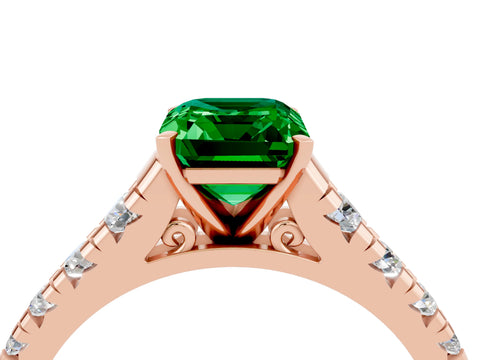 Rose gold Emerald Cut Emerald Solitaire Ring with Cathedral Setting and Pavé Band_4