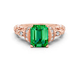 Rose gold Emerald Cut Emerald Solitaire Ring with Filigree Band and Four-Prong Setting_24
